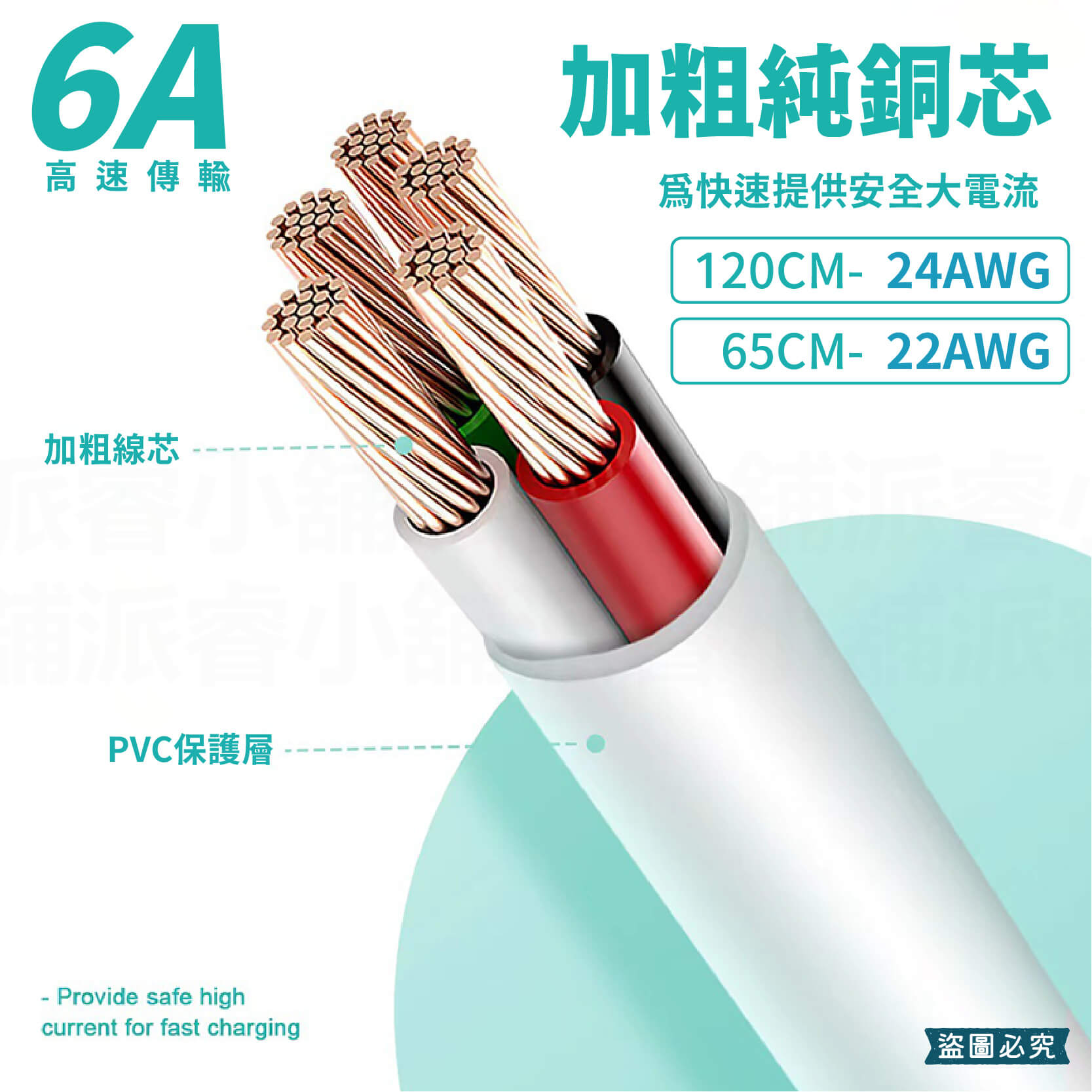 台灣製造【6A極速快充傳輸線】6A快充線 充電線 USB 蘋果 TYPE-C 快充線 65cm
