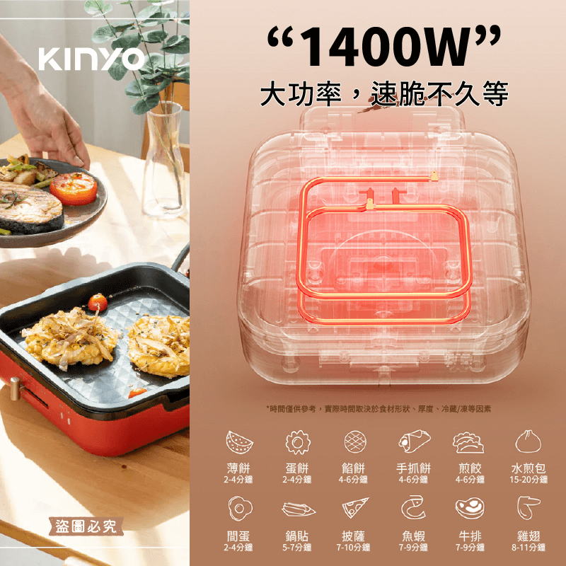【KINYO 雙面折疊電烤盤】可折疊 過載斷電 電烤盤 烤盤 食品級 烤肉 BSMI認證
