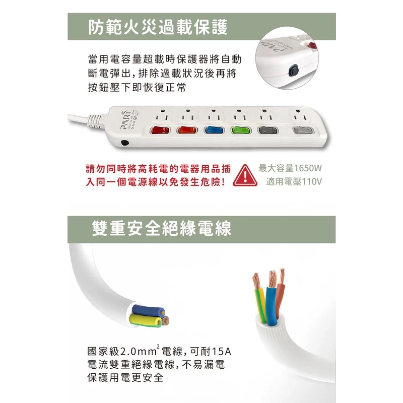 台灣製造【獨立開關三孔延長線】獨立開關 過載斷電