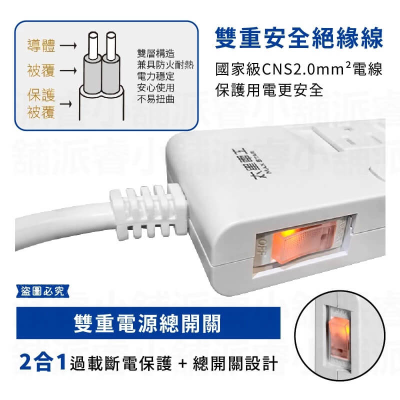 台灣製【太星電工 蓋安全滑動防塵蓋延長線】防塵蓋 延長線 3P 按壓式開關