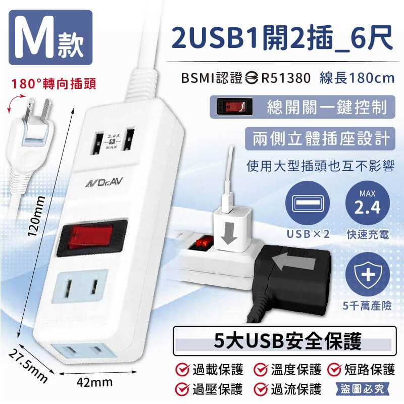 【聖岡日式快充延長線】USB延長線 快充線 分接器 延長線 2P 充電線