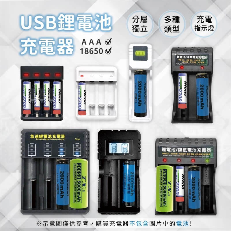 【USB鋰電池充電器】充電器 18650 LED指示燈 鋰電池 鎳氫電池3號4號 過充保護 充電電池