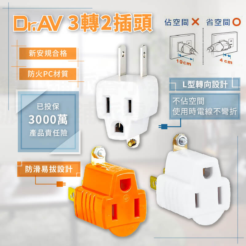 【聖岡3轉2插頭】3P插孔轉2P插頭 電源轉換器