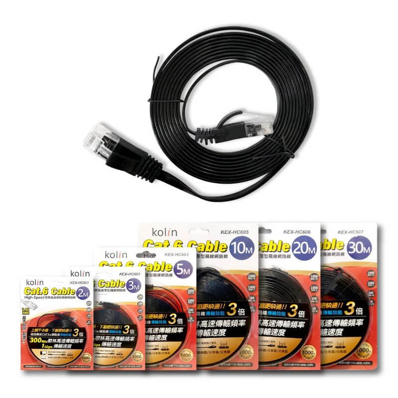 【Cat.6 Cable 歌林高速薄型扁線網路線】超扁線 寬帶線 網路線