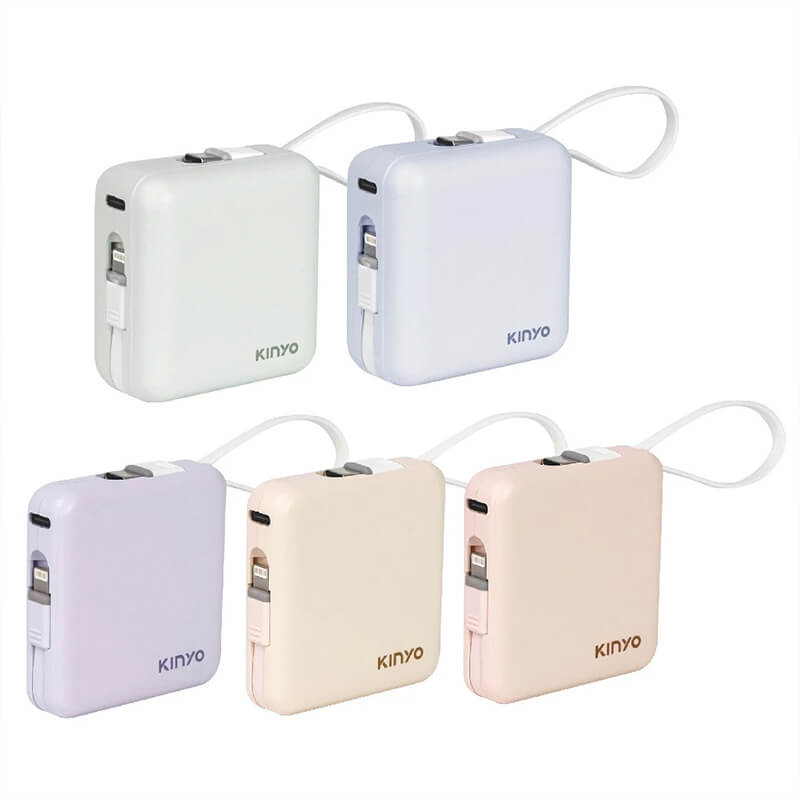 【KINYO 迷你方塊行動電源】自帶線 10000mAh 5000mAh 行動電源 Type-C 蘋果 充電器