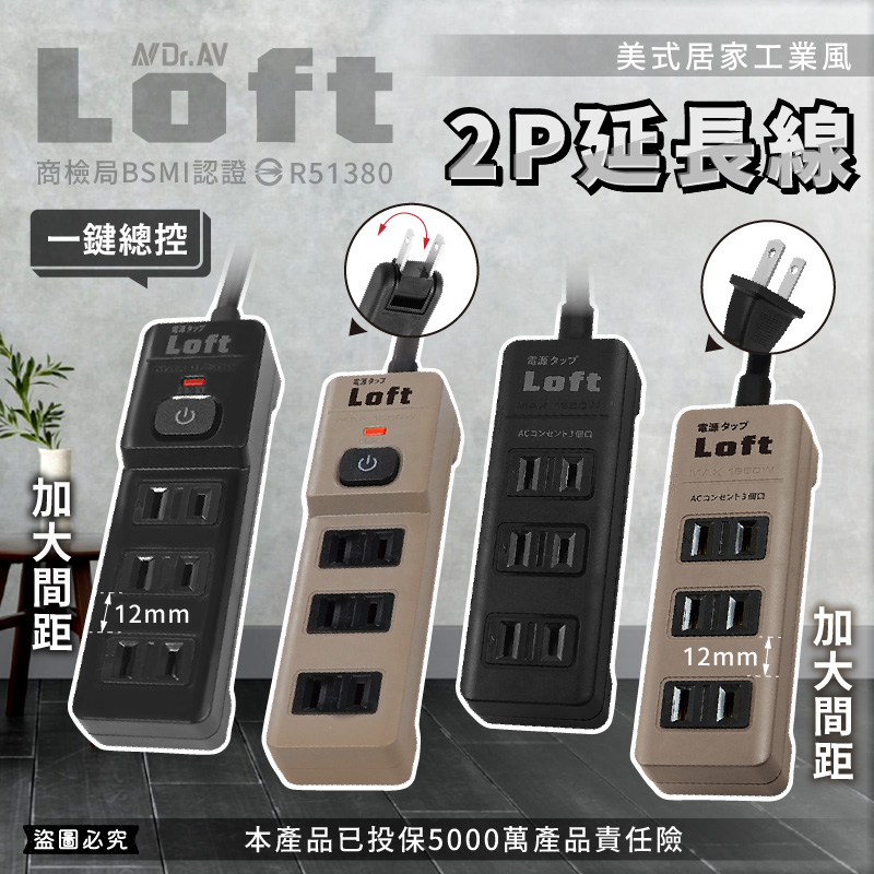 【Loft美式居家工業風延長線】按壓式開關 過載斷電 新安規 2P延長線 LOFT BSMI 工業風