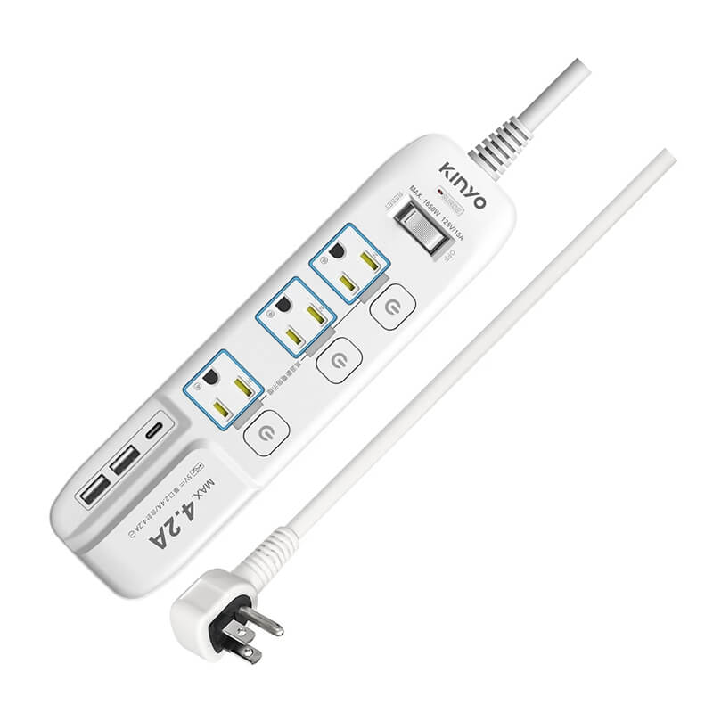 【KINYO 4開3插3USB 3P延長線】延長線 PTP高溫斷電 快充 USB延長線 Type-C