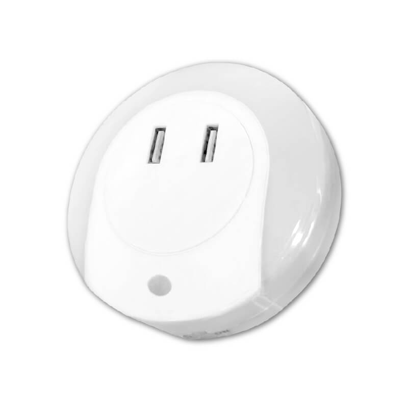 【雙USB充電口智能光感應夜燈】柔和白光 小夜燈 USB充電器 感應燈 國際電壓 2.1A 1A 充電器