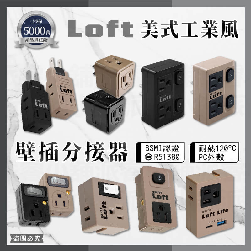 【聖岡 LOFT美式復古工業風壁插分接器】壁插 3轉2插座 分接器 轉接 插座 三面插 USB分接器