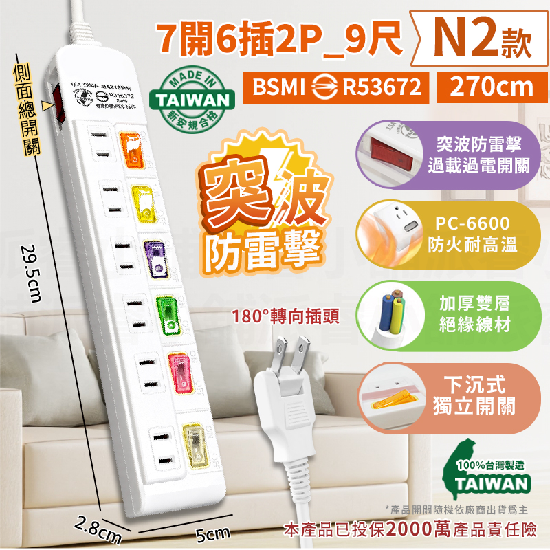 台灣製造【ISO國際品保認證2孔延長線】2P 延長線 平貼式 旋轉插頭 RoHS認證 ISO認證 新安規