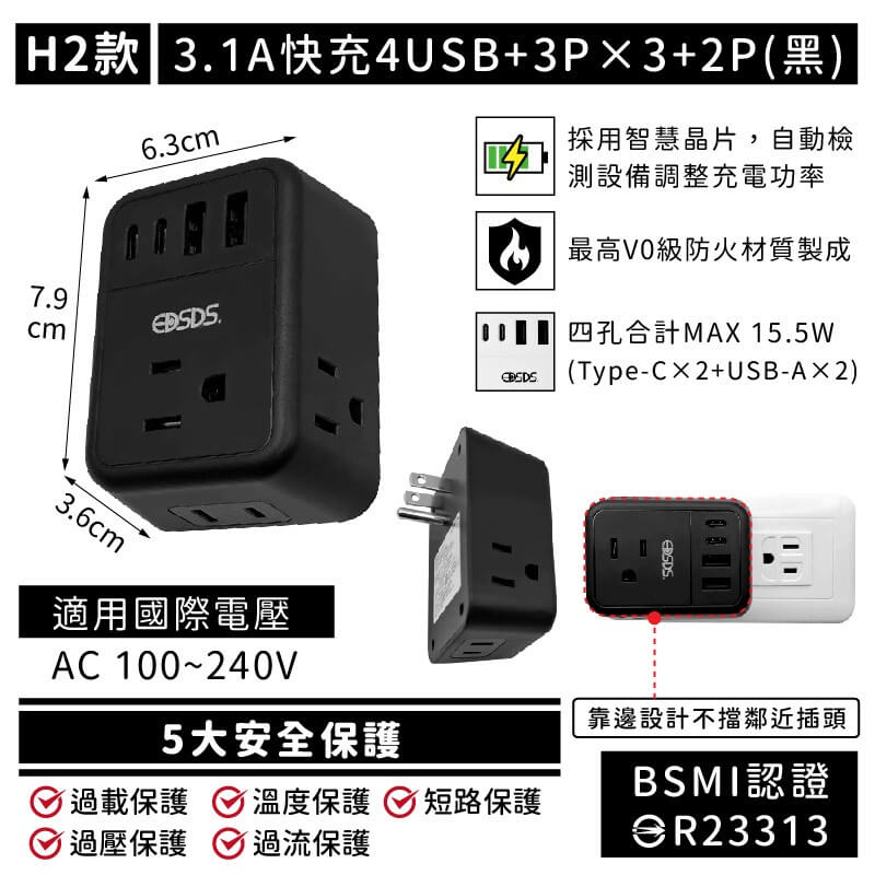 【USB快充節能分接插座】20W快充分接器 壁插 USB插座 插座擴充 插座 開關 擴充 防火材質