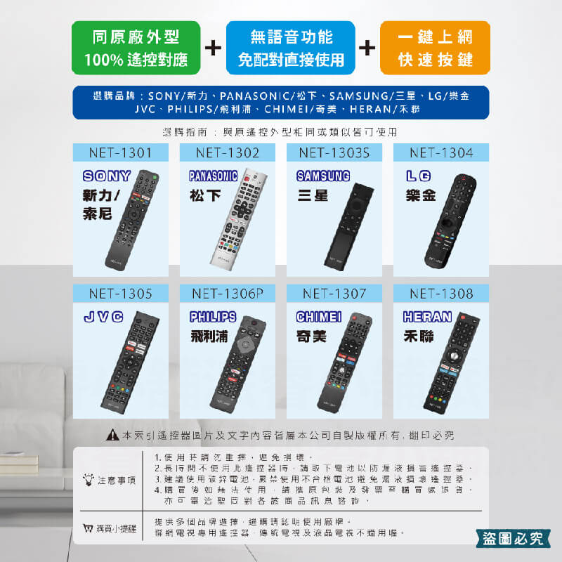 【聖岡 網聯液晶電視遙控器】SONY 三星 PANASONIC 飛利浦 LG 奇美 禾聯 電視遙控器