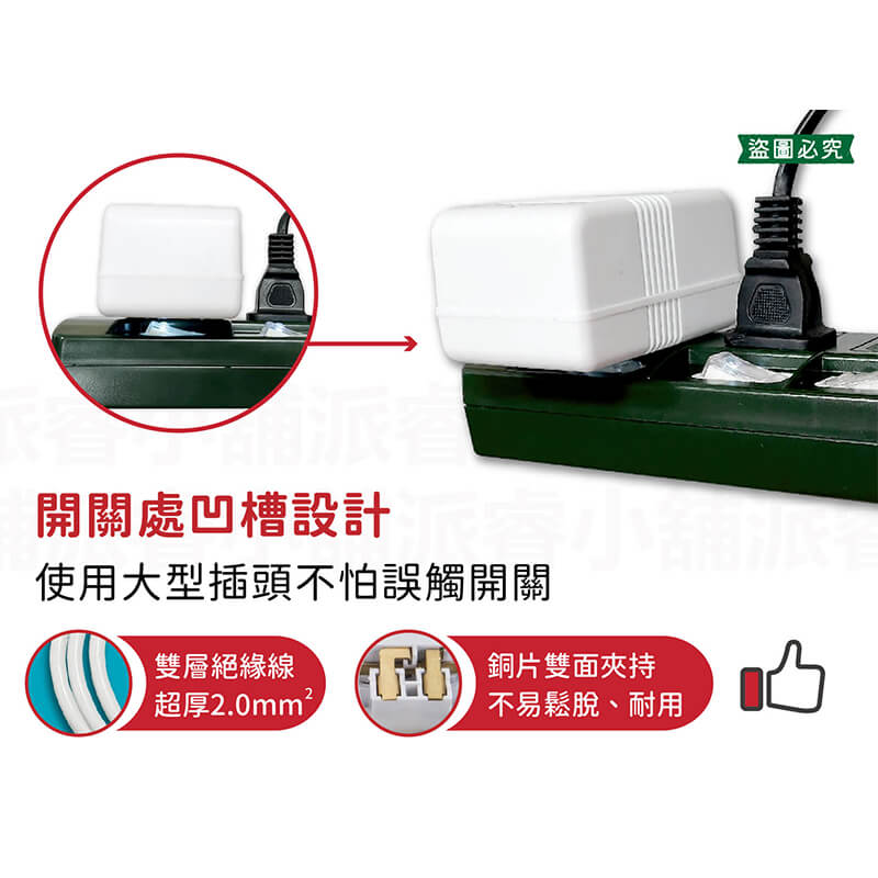 台灣製【軍事/露營風格獨立帶燈開關延長線】軍工風 電源線 過載斷電 突波吸收 防雷擊 防塵蓋 防誤觸開關【LD897】