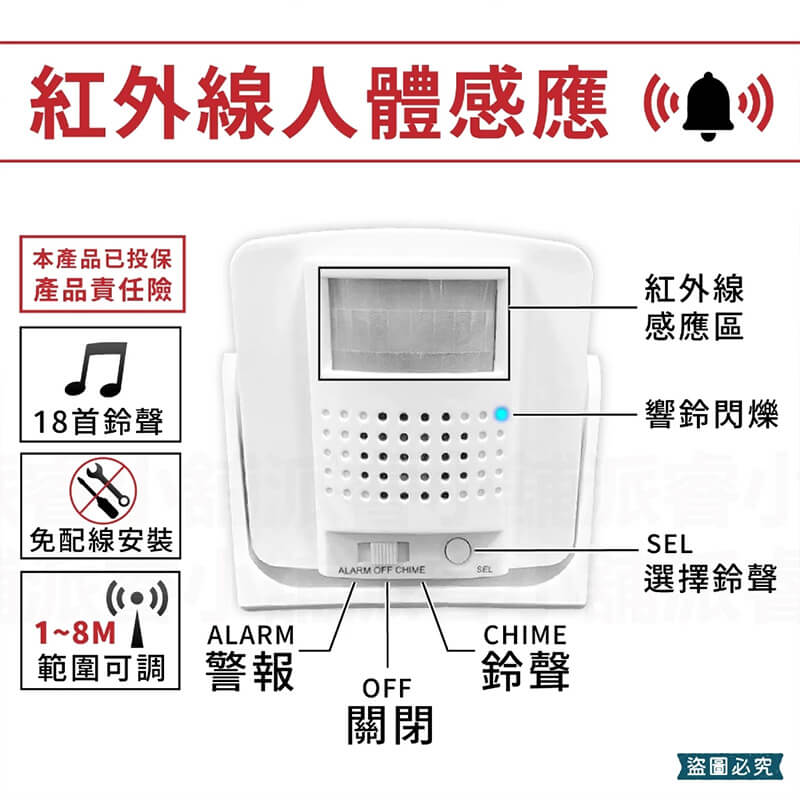 【迎賓門鈴/防盜警報】迎賓門鈴 來客鈴聲 紅外線感應門鈴 歡迎光臨 警報 防盜警鈴 來客報知器 來客告知鈴