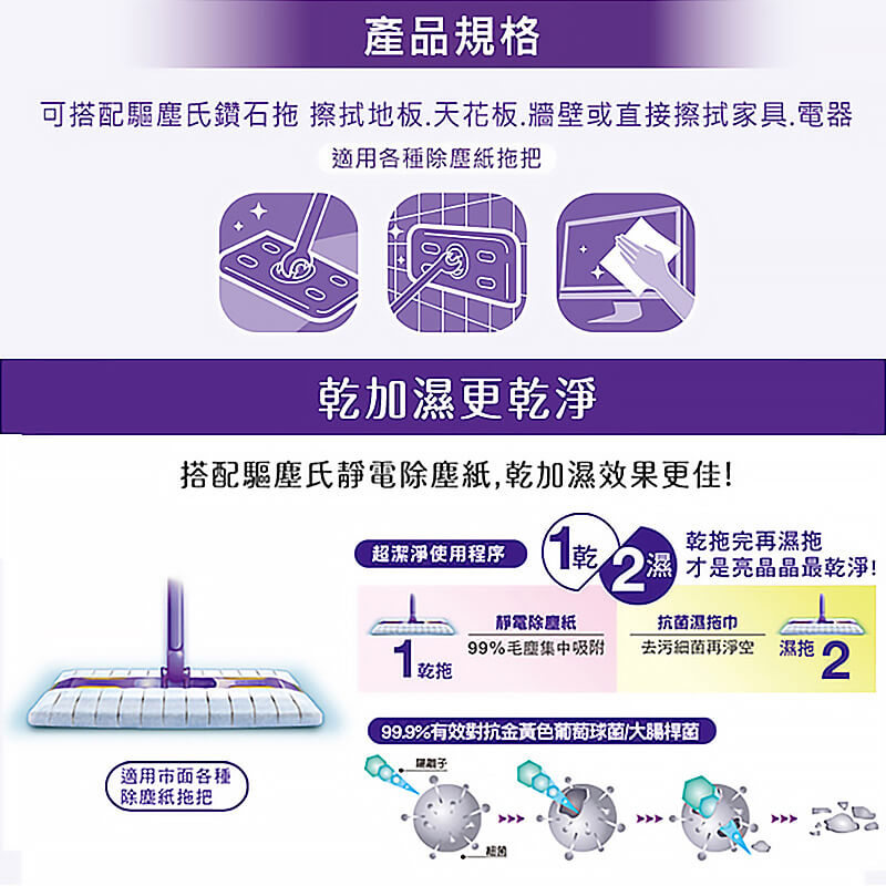 台灣製造【抗菌濕拖巾】驅塵氏 除塵紙 濕拖巾 除塵巾 拖地紙 濕紙巾 抗菌
