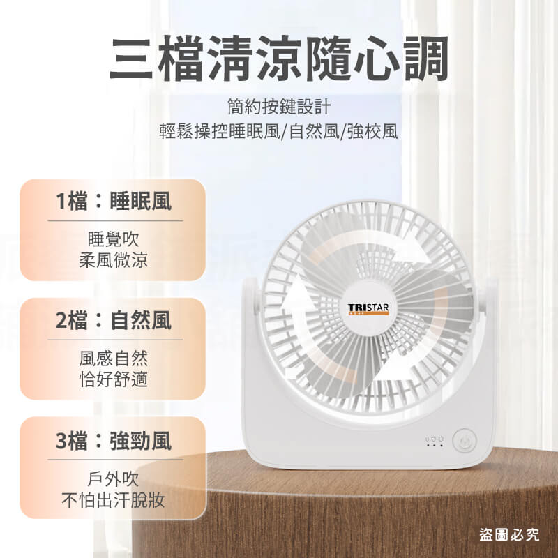 【TRISTAR 6.5吋桌面強力風扇】TYPE-C 6.5吋 循環扇 風扇 三段風速 直插供電