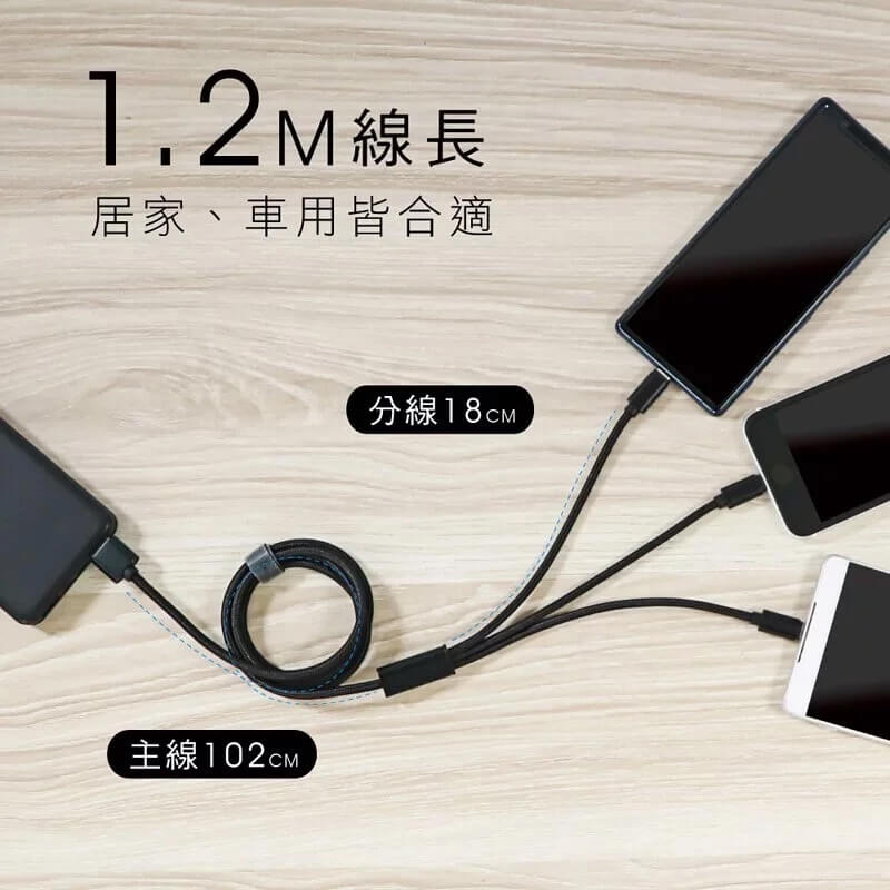 【KINYO 三合一輕巧快充線】適用Type-C 蘋果 安卓 18cm 1.2m 充電線 數據線