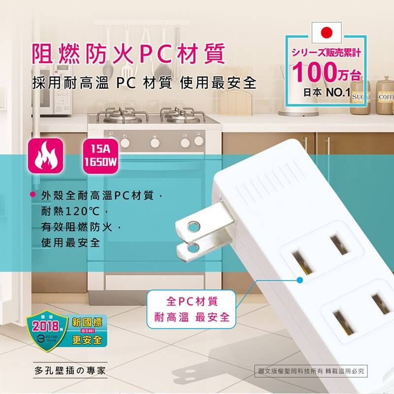 【聖岡科技 日式三面4插分接器】擴充插座 壁插 分接式插座 分接器 1擴4插座 2孔插座