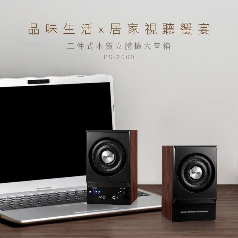 【KINYO 二件式木質立體擴大音箱】音箱 喇叭 兩件式喇叭 音響 電腦有線喇叭 木質旋鈕喇叭 多媒體音箱