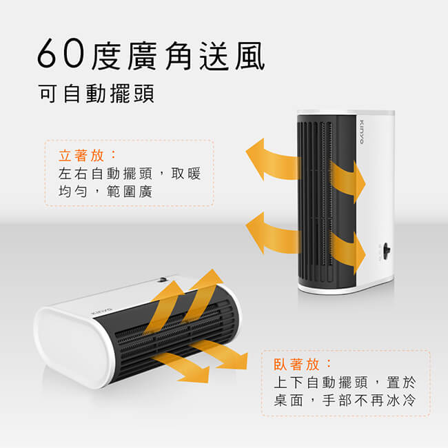 【KINYO迷你立臥兩用電暖器】暖風扇 1秒速熱 擺頭 安全保護裝置 無火光 【LD419】
