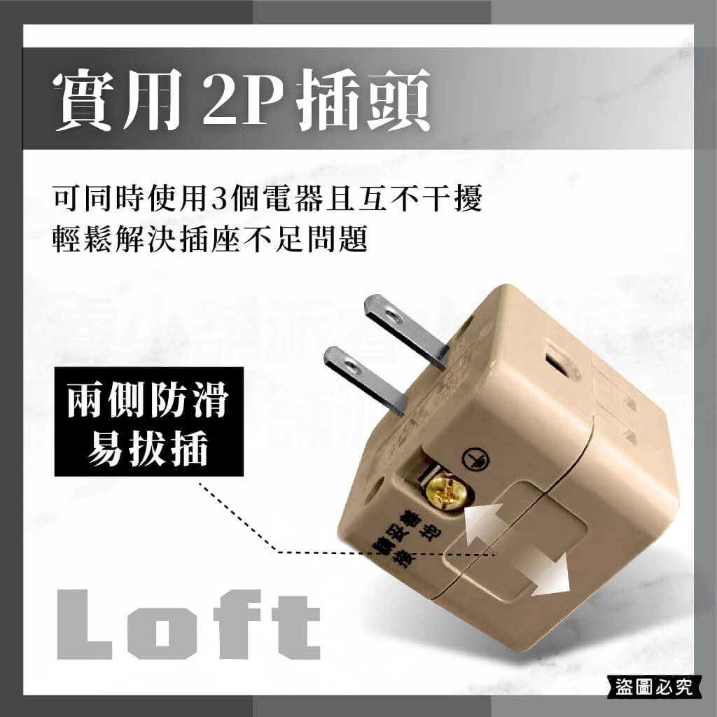 【聖岡 LOFT居家工業風 美式D型3P三面插】三面插 3轉2插頭 插座 插頭 分接器 轉換插 工業風