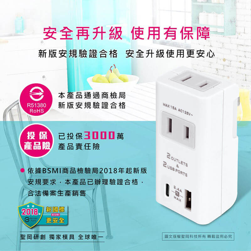 【聖岡急速充電2.4A分接插座】插座 充電 IPAD充電 充電器 USB插座 快充 分接器 豆腐頭【LD771】