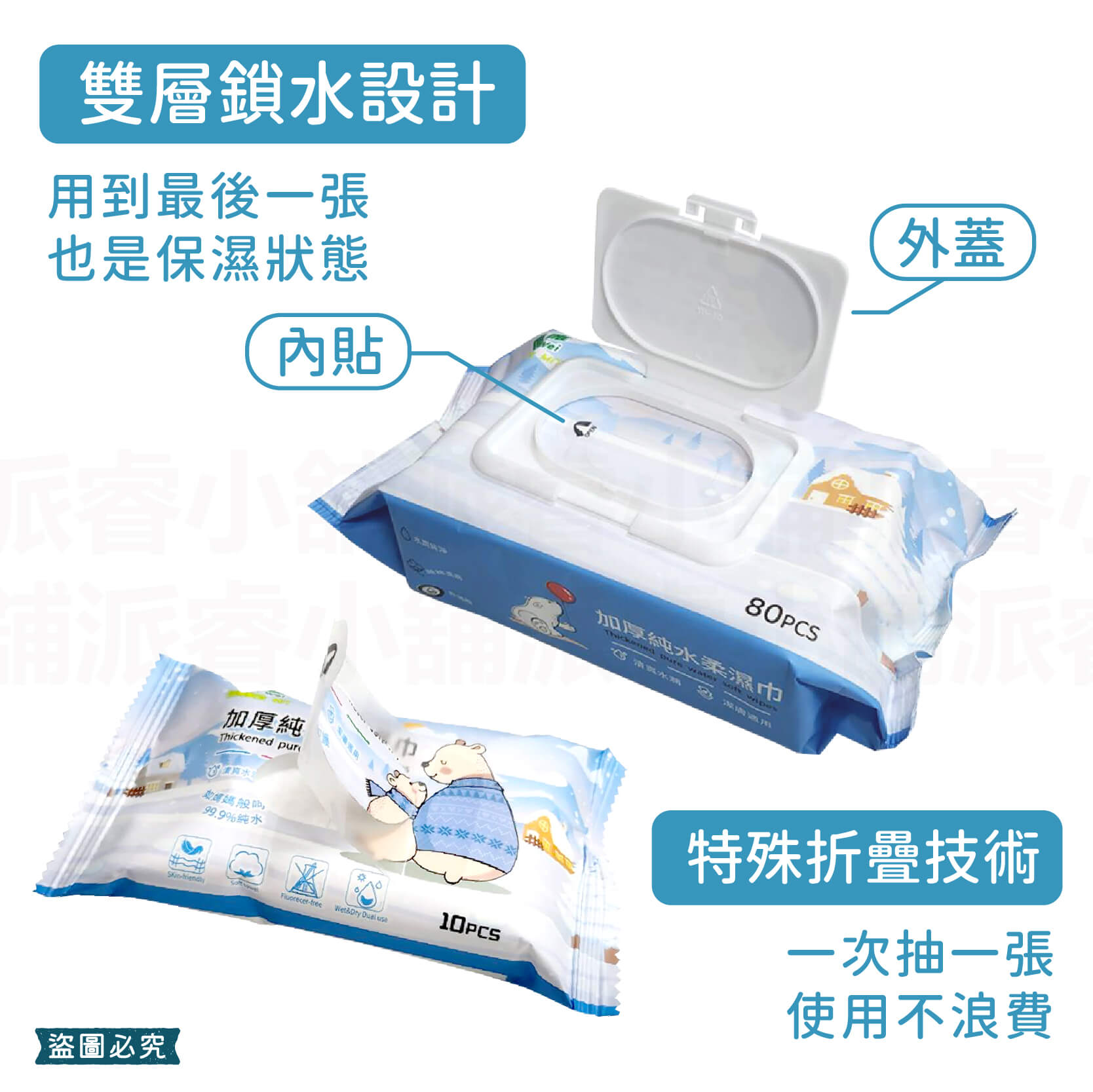 台灣製造【加厚純水濕紙巾】濕紙巾 無酒精 珍珠紋 純水濕紙巾