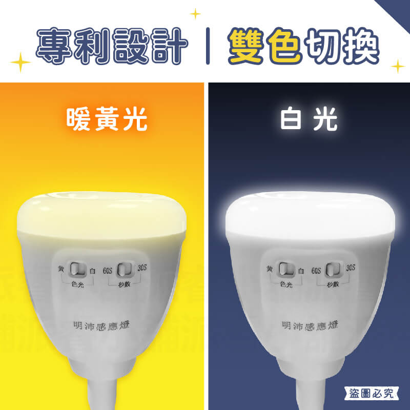 專利設計【4W雙色感應燈】可切換黃/白光 設定亮燈時長 漸進亮燈 小夜燈 感應燈 紅外線感應燈 2P插頭