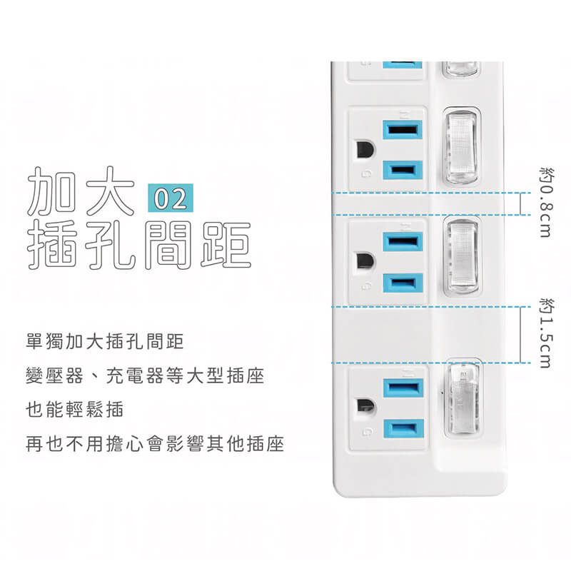 台灣製【新安規 過載斷電獨立開關安全延長線】延長線 加大插孔間距 防雷擊防突波 獨立開關4尺 5尺 8尺【LD549】