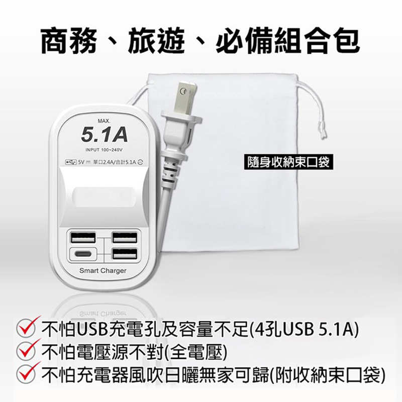 【USB智慧快充延長線】單孔2.4A  隱藏式收線  Type-C  2P插頭 USB延長線