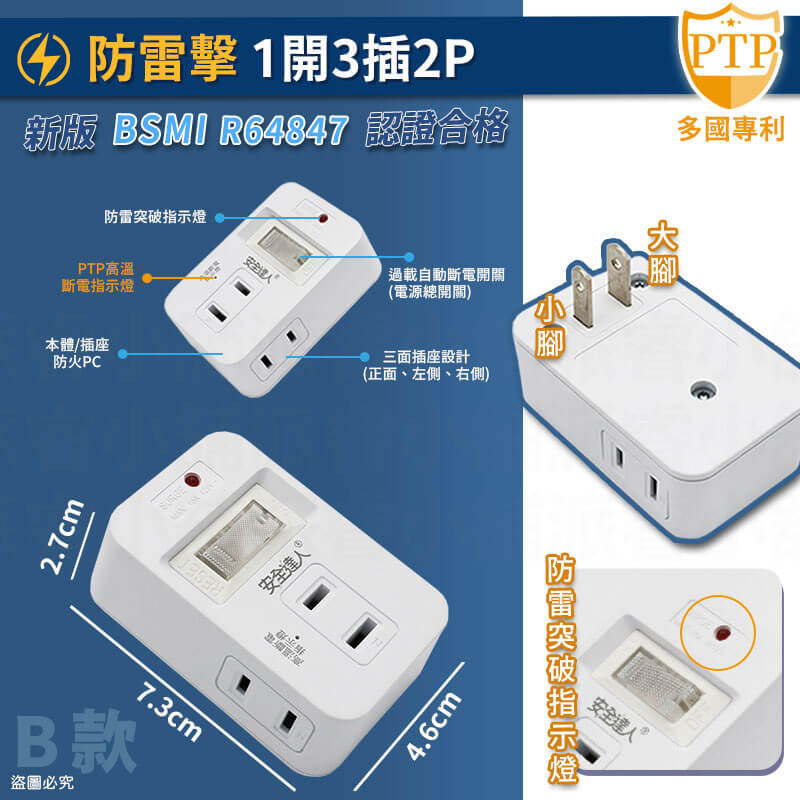【安全達人 PTP多款分接器】高溫自動斷電 快充 兒童保護蓋 壁插 分接器