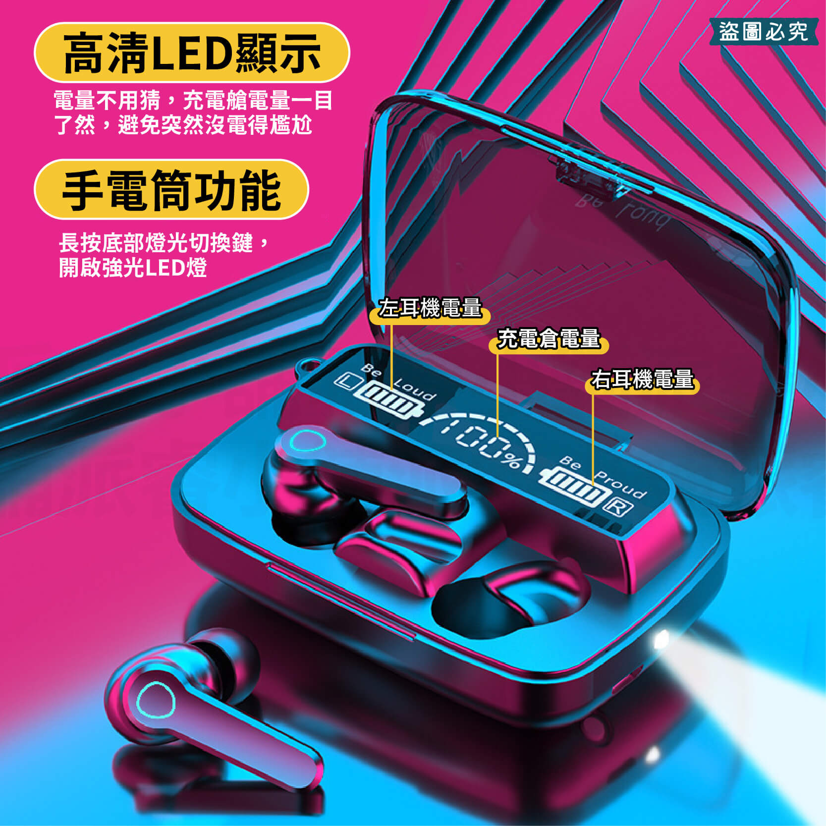 【LED智能藍芽耳機】 藍牙耳機 高續航 LED電顯 藍牙 重低音 觸控 無線 HiFi 音樂