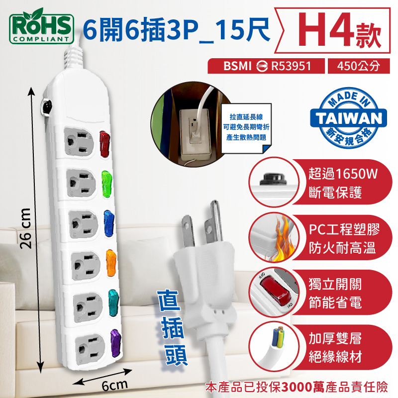台灣製【過載斷電安全延長線3孔延長線】符合安規標準  安全延長線