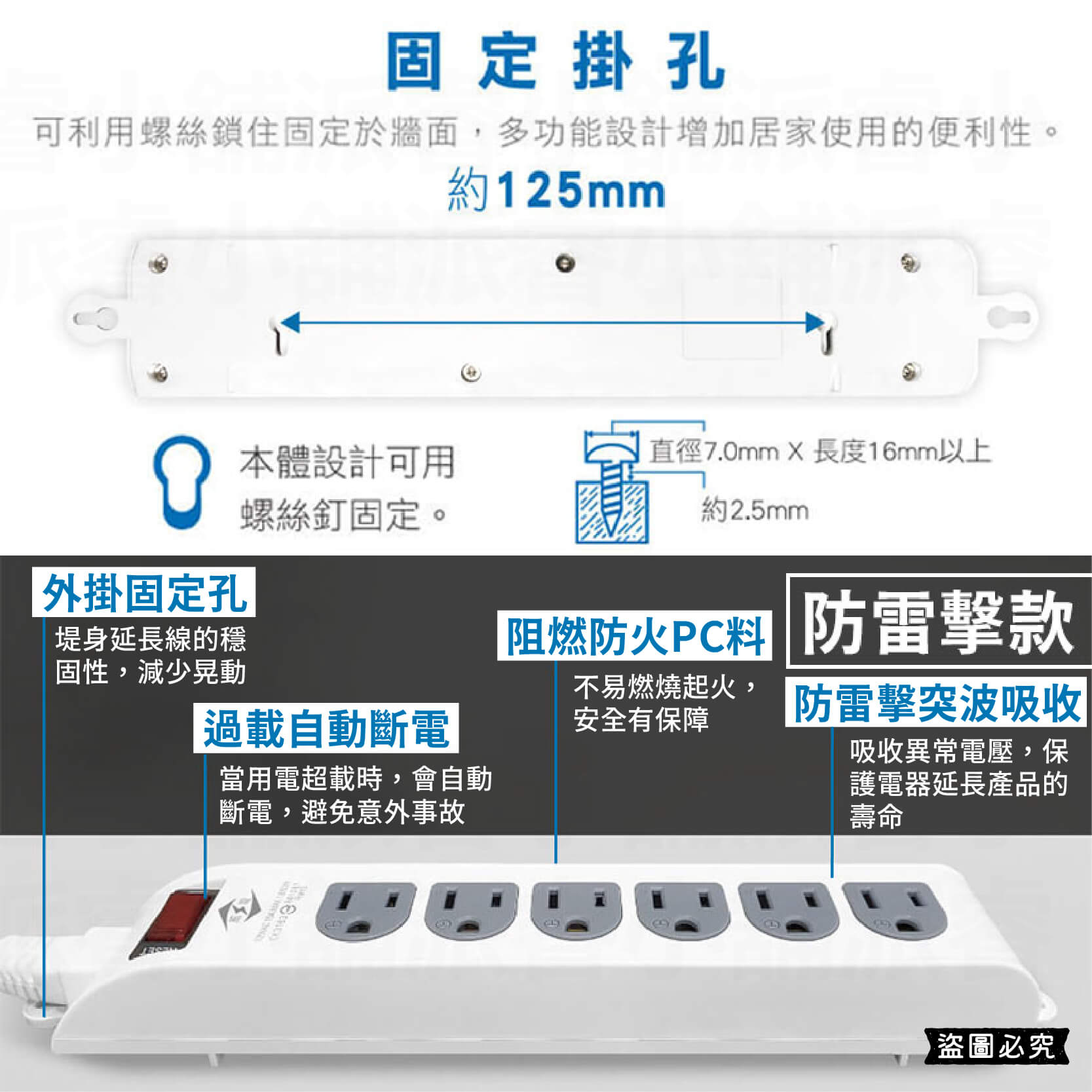 台灣製【威電牌 1開6插3孔延長線】4尺 6尺 9尺 15尺 延長線 防雷擊 突波吸收 耐熱刃片 電源線