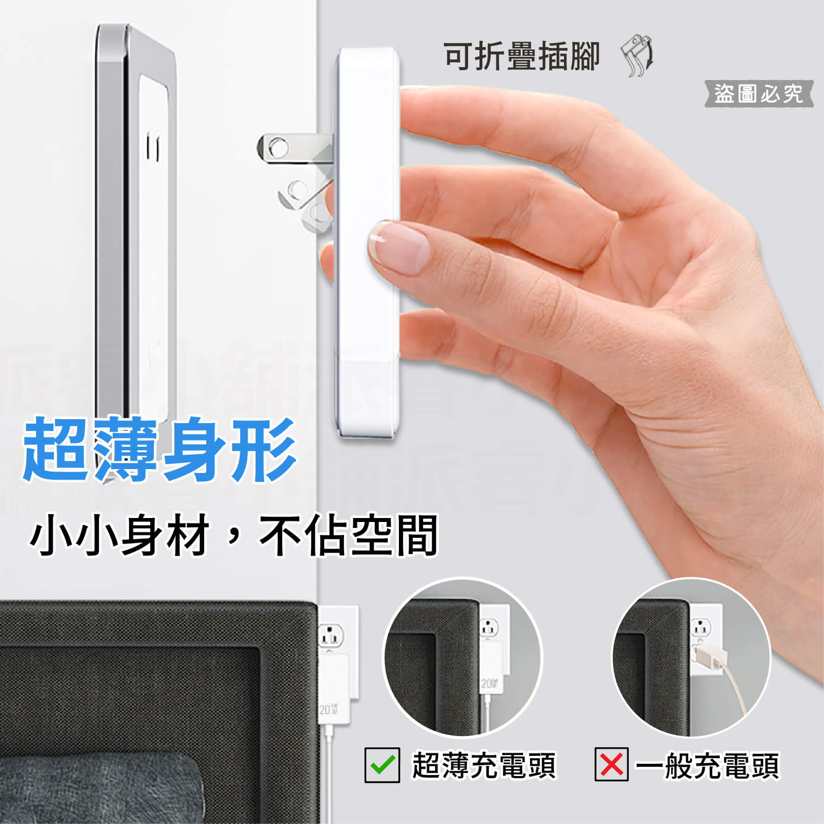 【GaN氮化鎵超薄充電器20W】國際電壓 名片型 隨身攜帶 豆腐頭 充電頭 快充【LD1143】