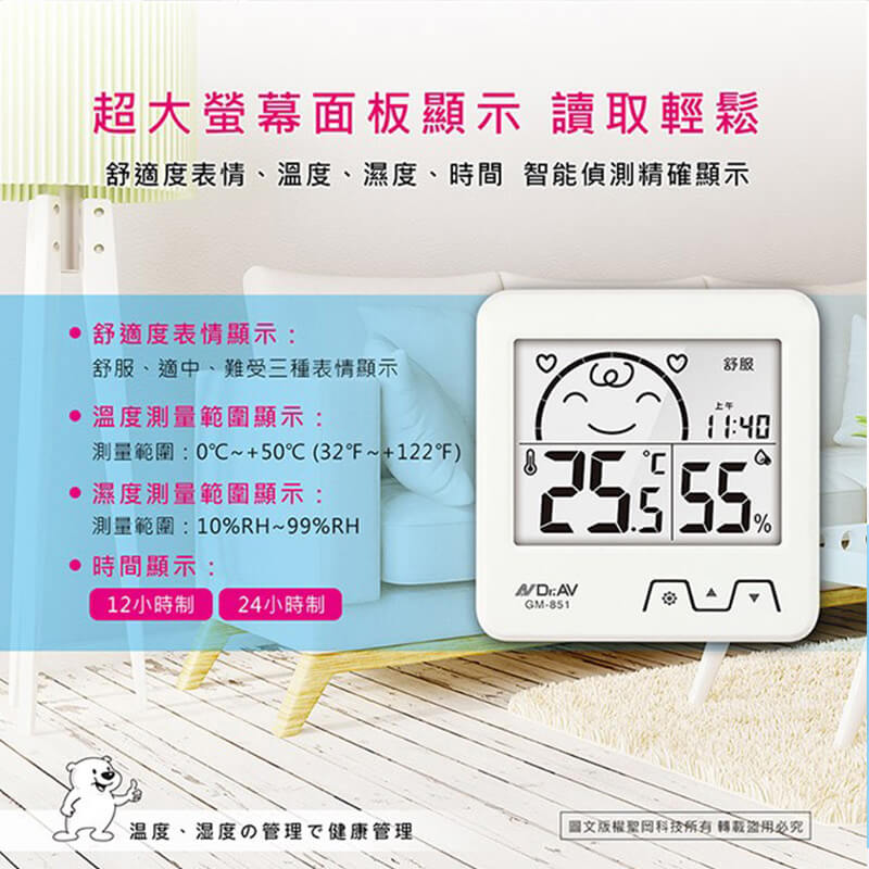 【聖岡 智能超大螢幕溫濕度計】溫度計 溼度計 溫溼度計 智能偵測超精準 濕度【LD500】