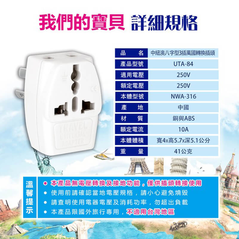 出國旅行必備【聖岡科技 3插出國轉換插頭】轉換插座 3插座 旅行必備 國外插頭 轉換頭 插座 擴充