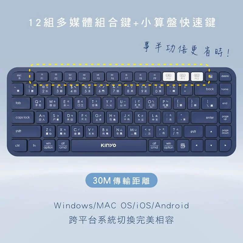 【KINYO 藍芽無線雙模鍵盤】同時配對3台裝置 低噪音鍵帽 小巧不占空間 藍芽鍵盤 無線鍵盤 底部防滑