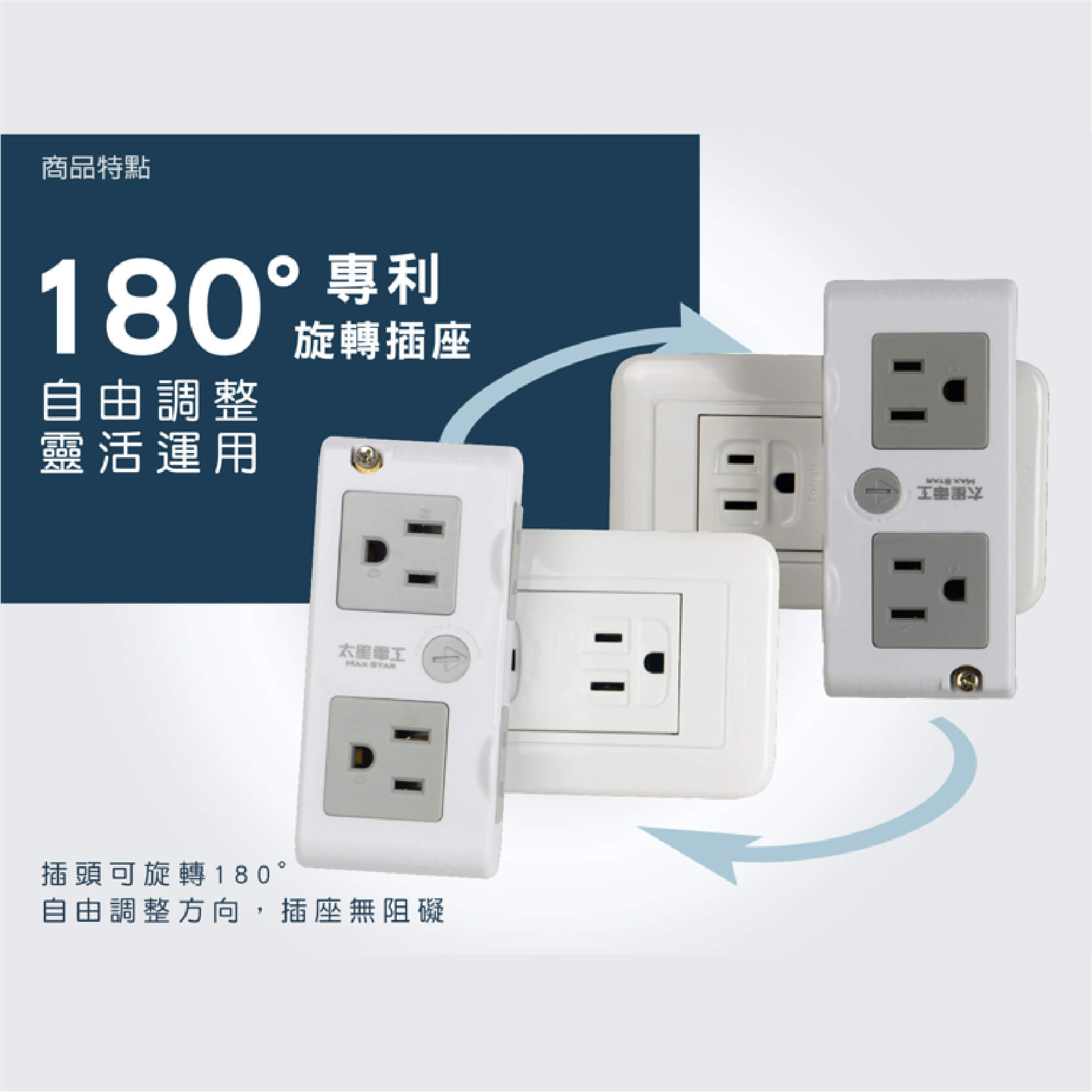 專利設計【太星電工 4插分接式旋轉插座】分接器 插座 2P 3P 大間距插座 突波吸收 180度轉向設計【LD878】