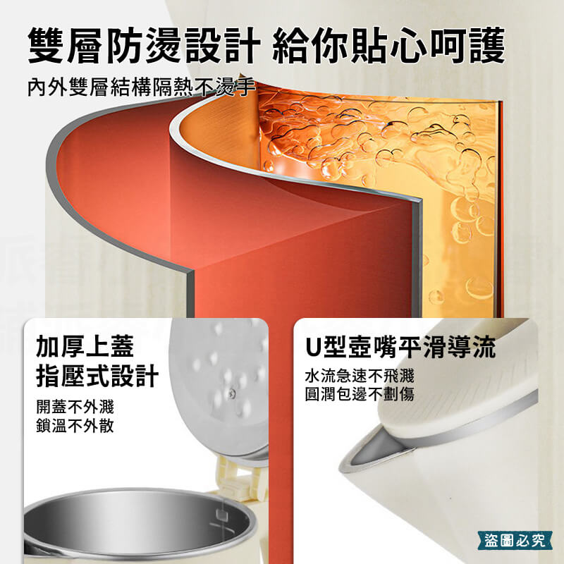 【2.4L不銹鋼防燙快煮壺】雙層防燙 電熱水壺 不鏽鋼快煮壺 快煮壺 熱水壺 保溫壺