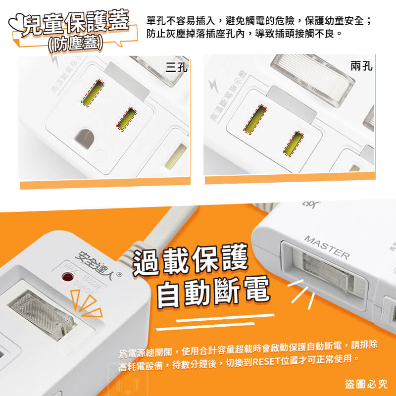 【安全達人 多開多插超級閃衝安全延長線】PTP 防火材質 防雷突波