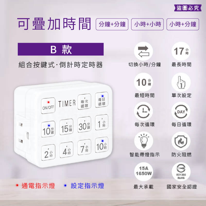 新安規認證【聖岡 按鍵式倒數定時器】影片教學 防過充 單次 每日循環 大按鍵設定 定時器 定時關機 省電