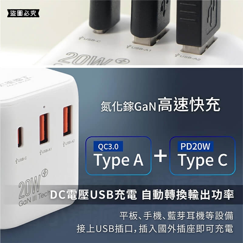 【太星電工 氮化鎵USB+萬國轉換插頭】轉換插頭 出國旅遊 萬國轉接頭 國外插頭 USB插座 旅行插頭