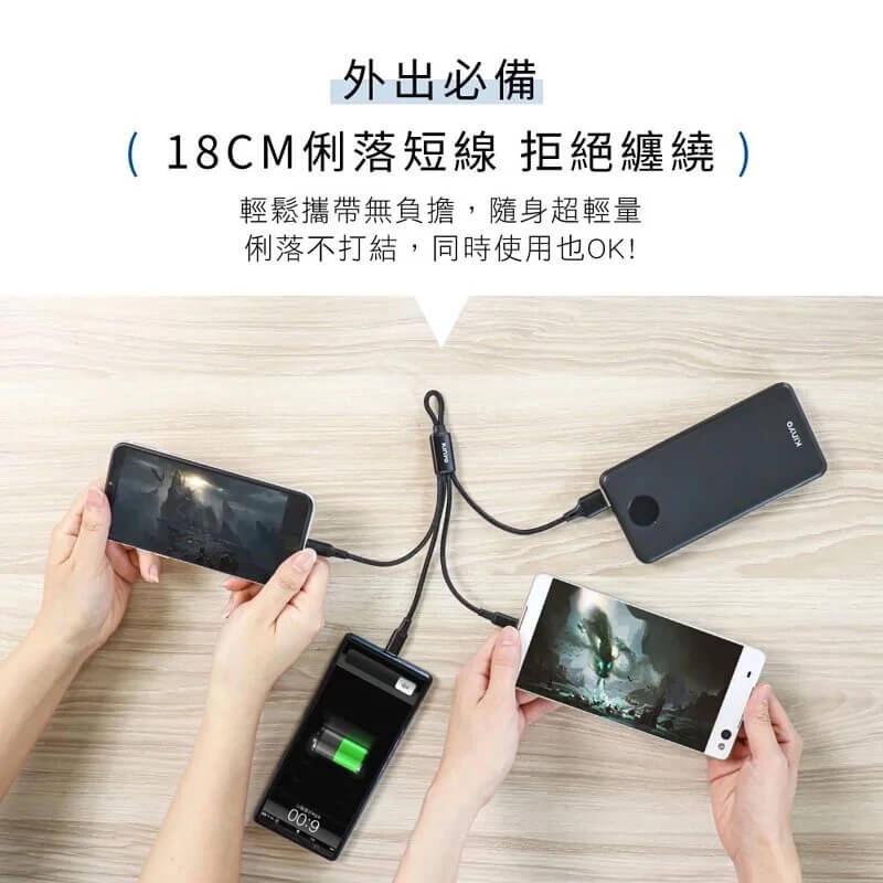 【KINYO 三合一輕巧快充線】適用Type-C 蘋果 安卓 18cm 1.2m 充電線 數據線