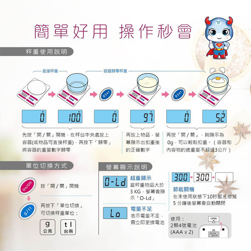 【聖岡科技 日式大型多用途電子秤】最大可秤3公斤 烘焙秤 料理秤 容器扣重 【LD568】