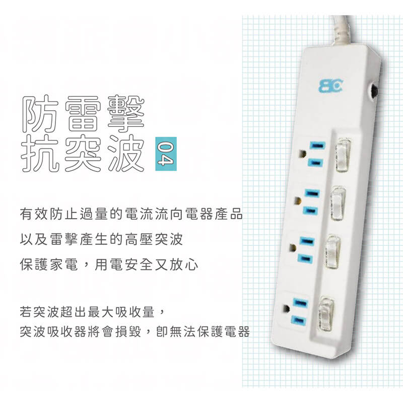 台灣製【新安規 過載斷電獨立開關安全延長線】延長線 加大插孔間距 防雷擊防突波 獨立開關4尺 5尺 8尺【LD549】