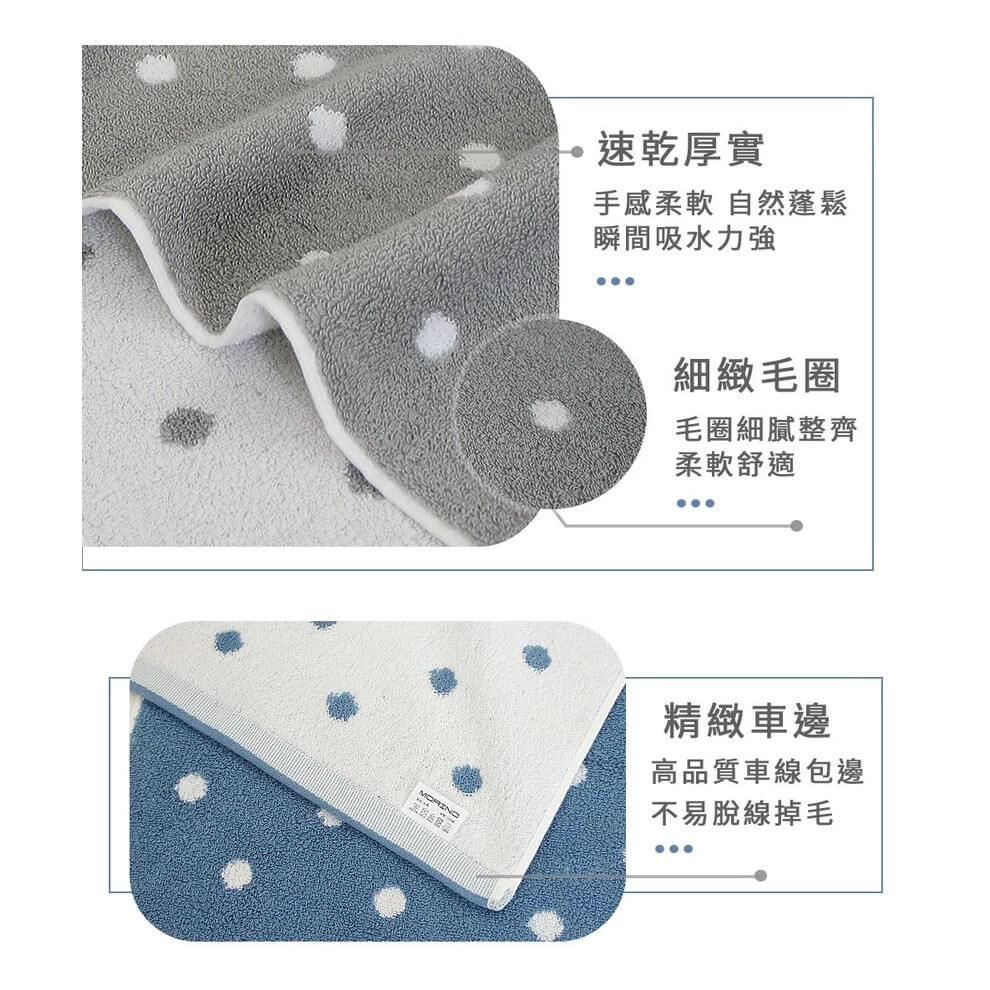 台灣製造 日本認證 安心抗菌【MORINO抗菌防臭圓點毛巾】防臭 觸感柔軟 速乾柔軟 吸水性強 抗菌防霉【LD594】