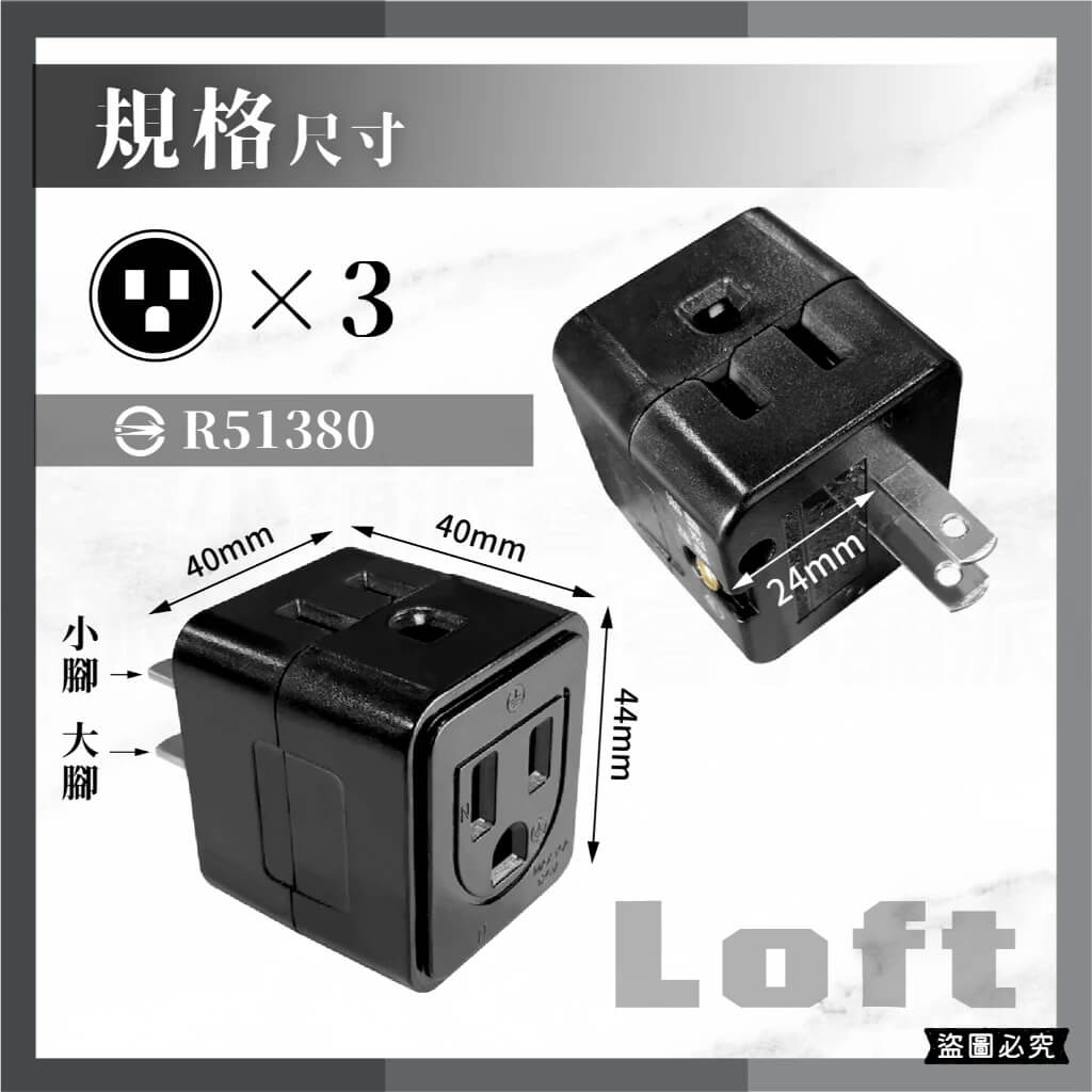 【聖岡 LOFT居家工業風 美式D型3P三面插】三面插 3轉2插頭 插座 插頭 分接器 轉換插 工業風