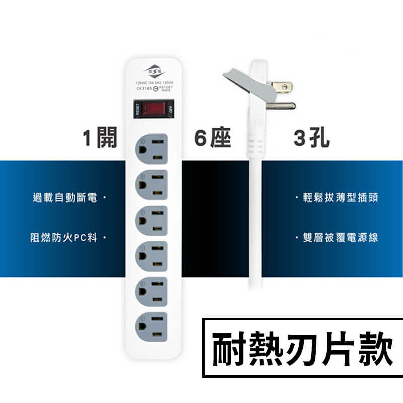 台灣製【威電牌 1開6插3孔延長線】4尺 6尺 9尺 15尺 延長線 防雷擊 突波吸收 耐熱刃片 電源線