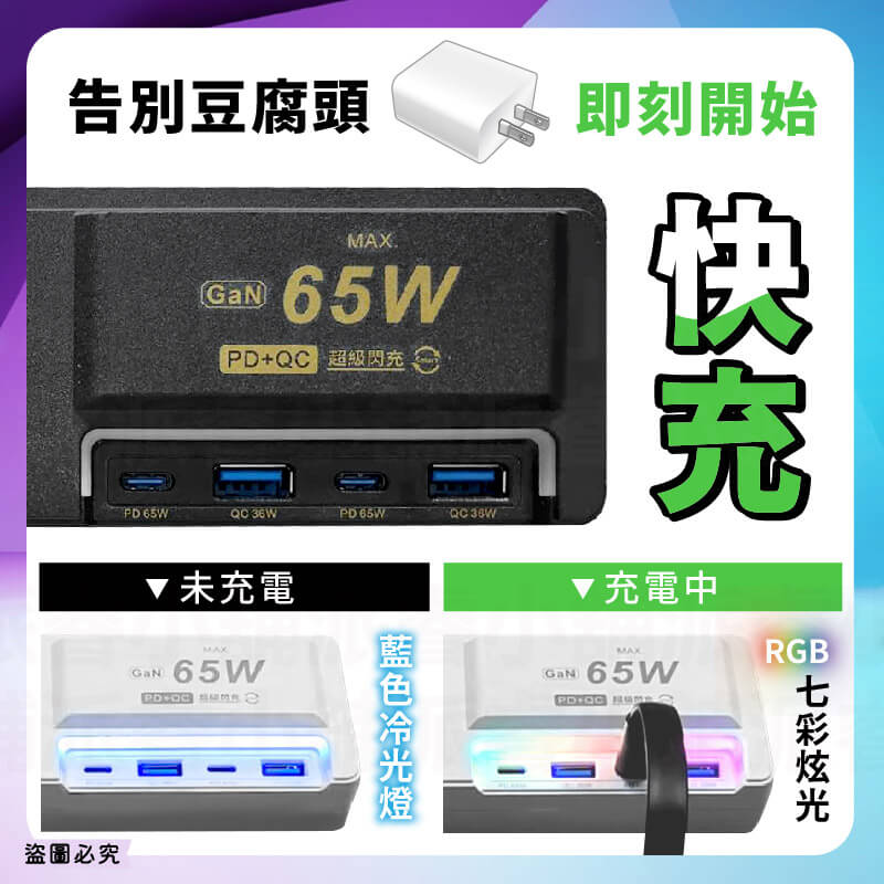 3開4插2P+3P+USB七彩炫光6尺延長線【LD951】